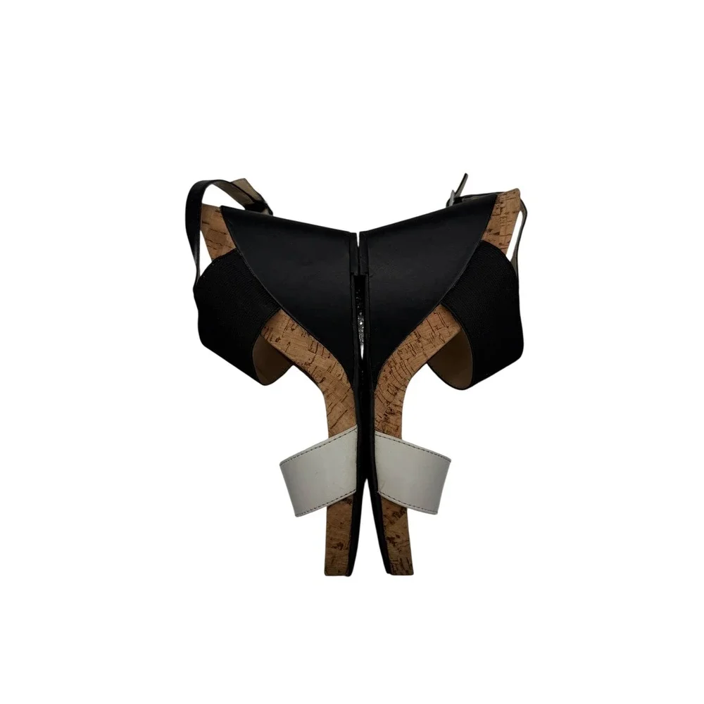 BCBGeneration Heels Women's 7.5B Black Cream Strappy Sandals‎ Cork Platform